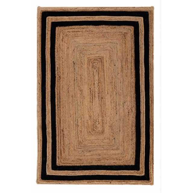 2'x4' Black Border Rectangle Jute Handmade Rug For Sale - Image 10 of 10