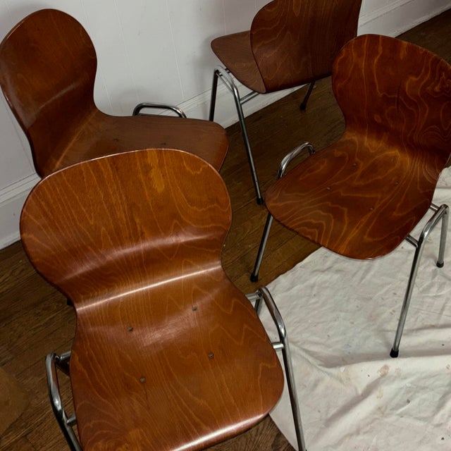 Pagholz Vintage Bentwood Stacking Chairs – Danish Modern Style, Chrome Frame (Set of 4) For Sale - Image 4 of 11