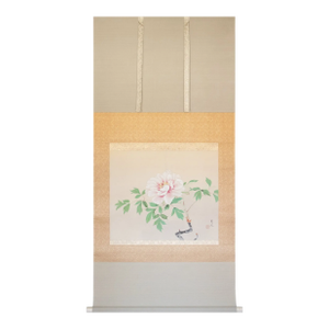"Peony" by Unryū, Showa Era Large Japanese Painted Silk Scroll Painting