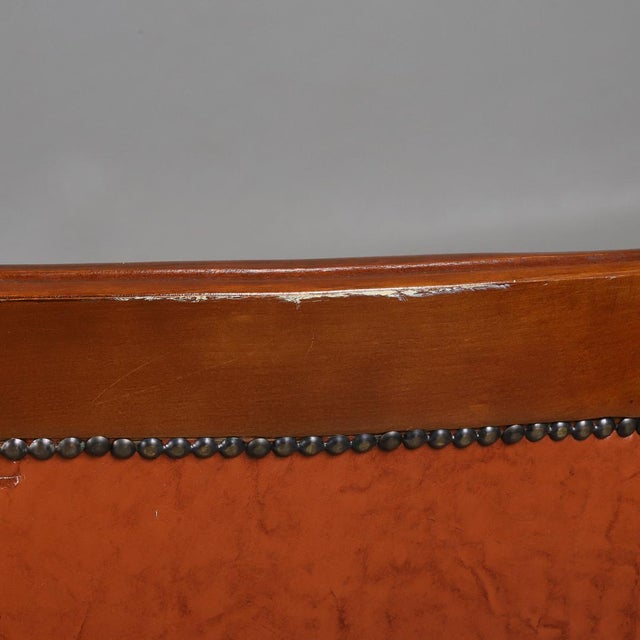 Rococo-Style Three-Seater Sofa in Leather and Wood, 1930s For Sale - Image 4 of 9