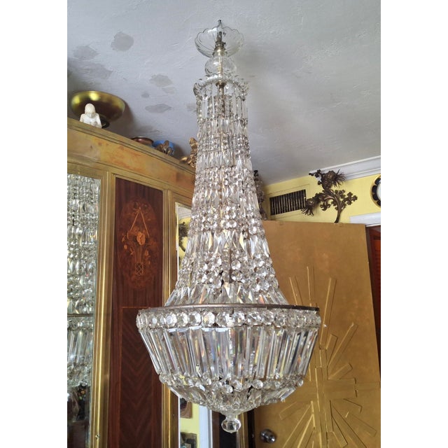 Traditional C1860 French Empire 4 Foot Cut Crystal Cascading Waterfall Palace Chandelier by Baccarat 12 Lights For Sale - Image 3 of 18