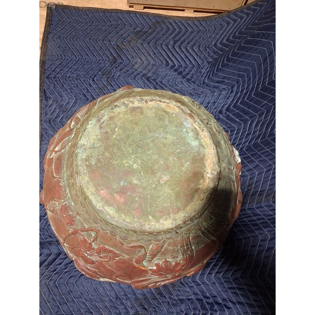 Late 19th Century Large Antique Art Nouveau Repoussé Copper Jardinère Cachepot With Butterfly & Iris Motif For Sale - Image 5 of 5