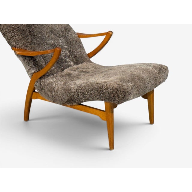 Gray Jio Möbler, Chaise Lounge, Gray Shearling, Elm, Sweden, 1960s For Sale - Image 8 of 13