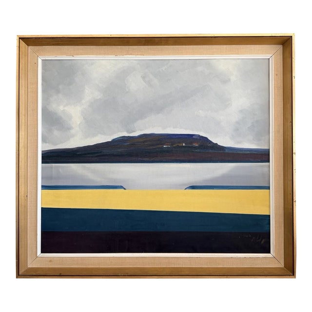 Danish Mid Century Abstract Coastal Landscape Oil Painting by Knud Horup, Circa 1950s For Sale