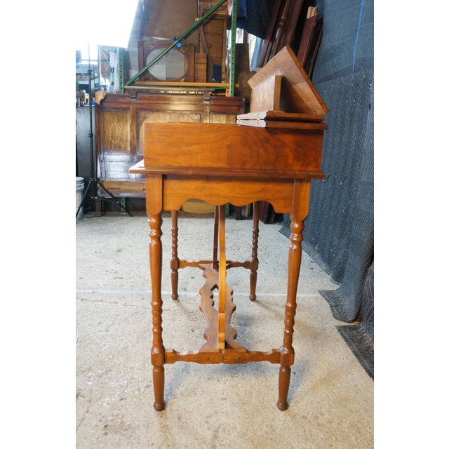 Antique Mission Arts & Crafts Walnut Inlaid Spinet Secretary Desk Console Table For Sale - Image 16 of 18