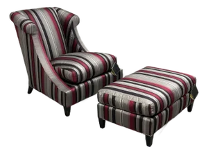 Baker Furniture Rolled Arm Wing Chair + Ottoman, Set