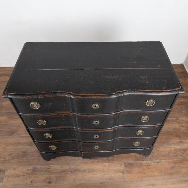 Early 19th Century Black Rococo Large Oak Chest of Four Drawers, Denmark For Sale - Image 4 of 15