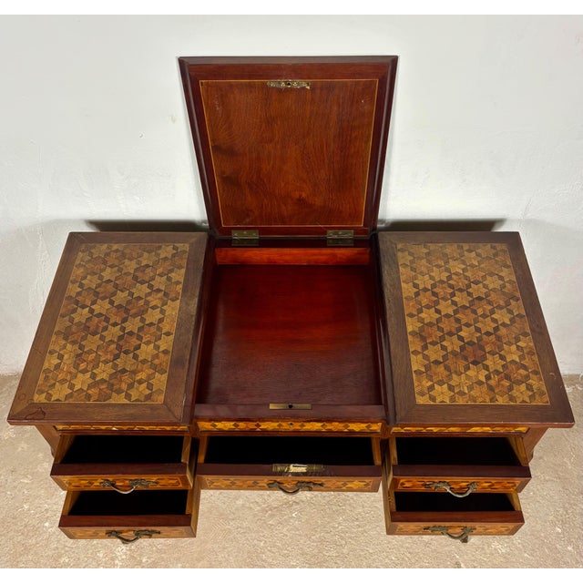 20th Century Spanish Marquetry Vanity Desk with Drop Leaves For Sale - Image 12 of 18