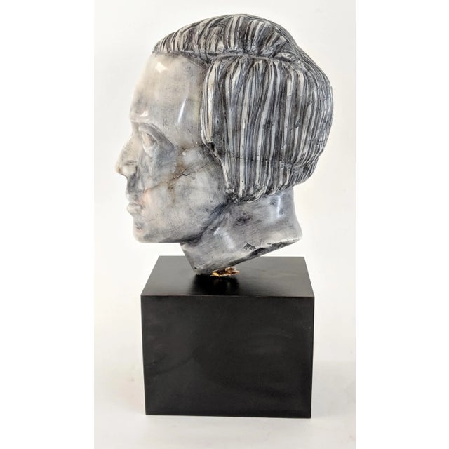 Contemporary 1980s "The Marked Man" Male Marble Bust For Sale - Image 3 of 11