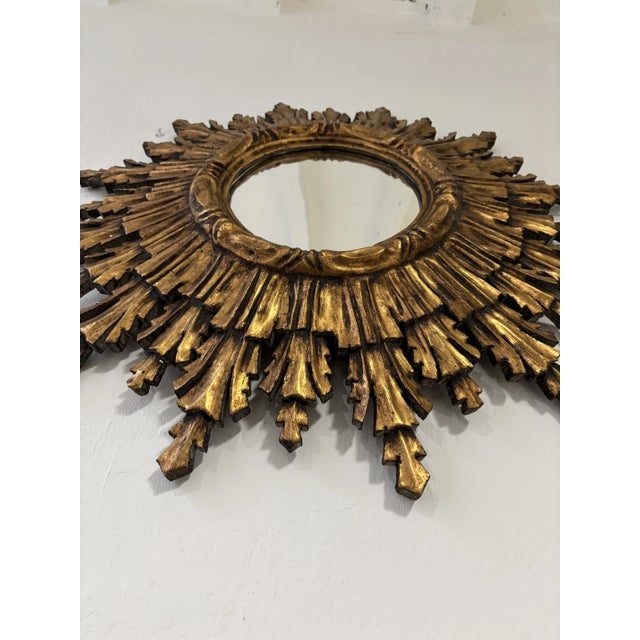 Rare 1940s French Big 24" Convex Gold Gilt Sunburst Starburst Mirror For Sale - Image 6 of 10