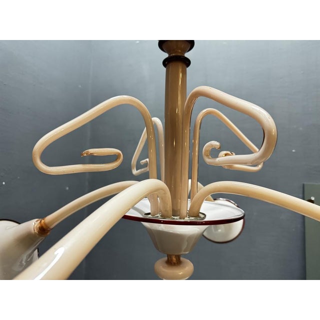 Red Art Deco Pink Murano Glass Chandelier, 1950s For Sale - Image 8 of 14