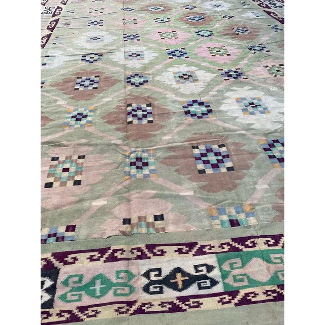 Blue Large Indian Dhurrie Flat-Woven Rug For Sale - Image 8 of 14