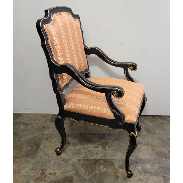 Baroque Italian Black Lacquered Baroque Revival Armchair With Gilt Accents For Sale - Image 3 of 8