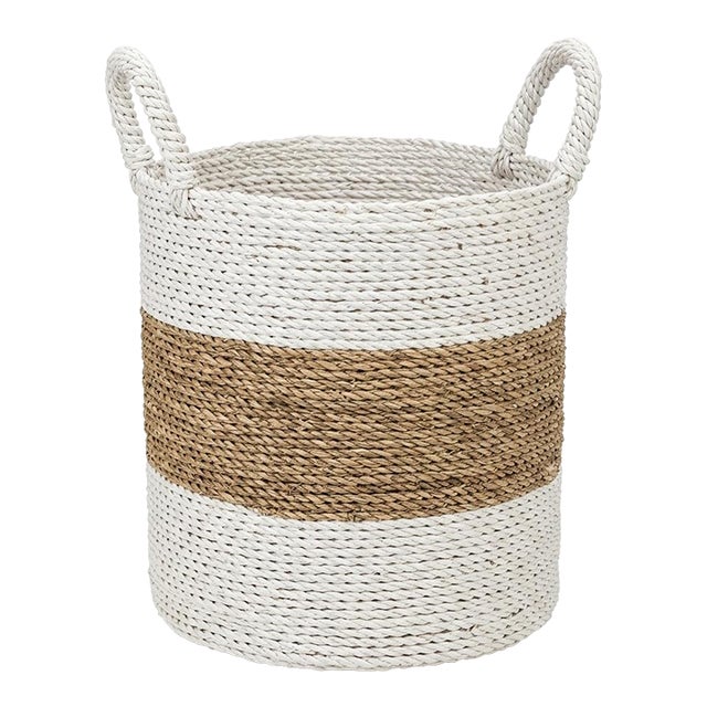 Vintage Woven Seagrass & Cotton Rope Floor Basket For Sale