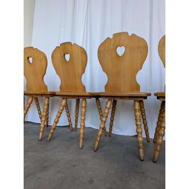 Vintage Tyrolean Farmhouse Heart Cutout Wooden Dining Chairs, 1970s, Set of 6 For Sale - Image 10 of 18