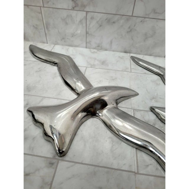 1970s Mid-Century Modern Aluminum Wall Art Bird in Flight Seagulls - Set of 2 For Sale - Image 5 of 7