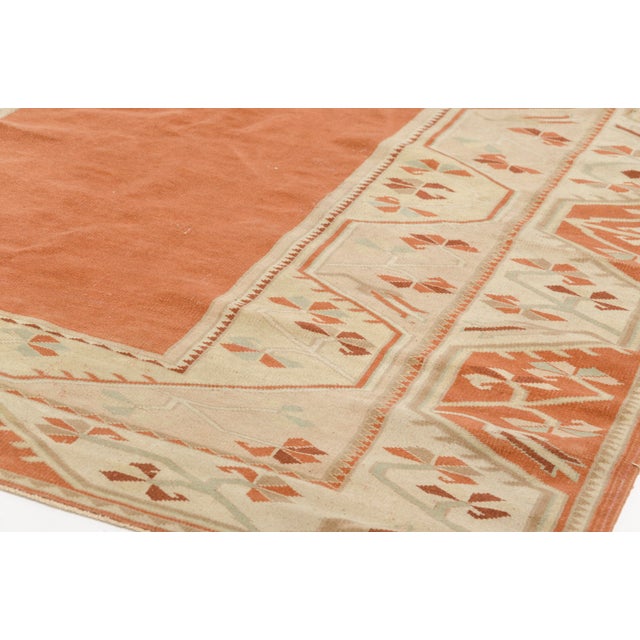 1950s Vintage Turkish Oushak Style Terracotta and Cream Rug For Sale - Image 5 of 9