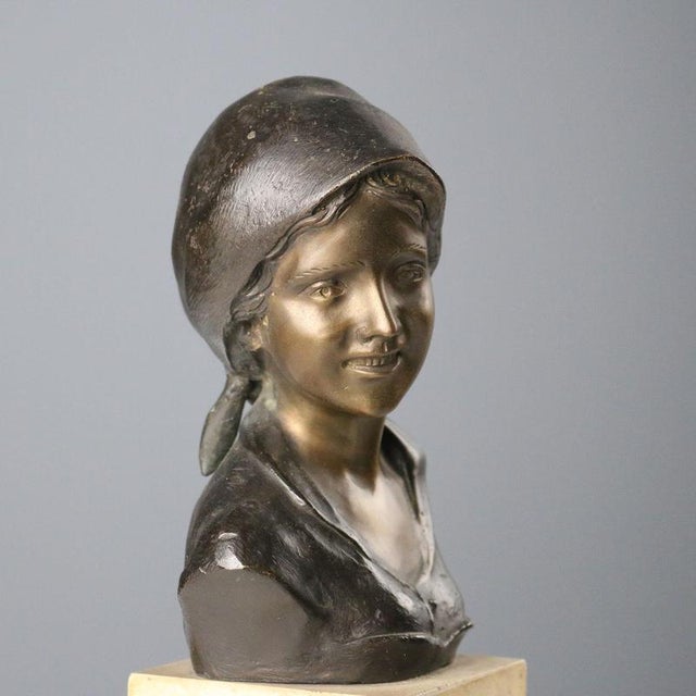 Giovanni de Martino, Half-Bust, 20th Century, Bronze and Marble For Sale - Image 5 of 7