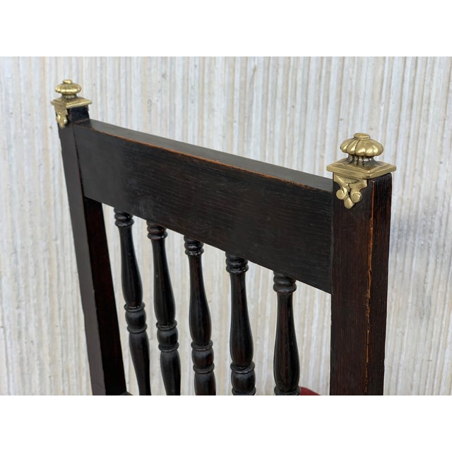 Late 19th Century 19th Set of Six Spanish Chairs With Bronze Details and Red Velvet Upholstery For Sale - Image 5 of 11