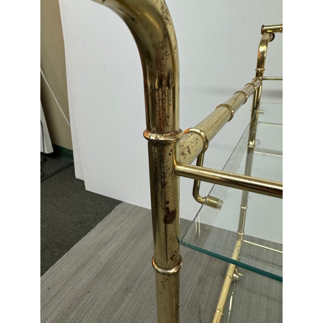 Hollywood Regency Double Handle Brass Bar Cart For Sale In San Francisco - Image 6 of 12