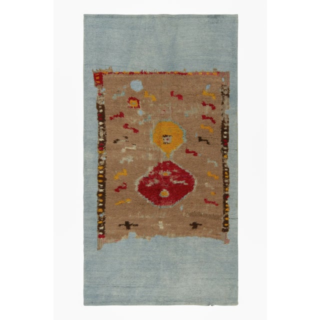 Textile Distressed Brown Rug Fragment on Blue Flat Weave by Rug & Kilim For Sale - Image 7 of 7
