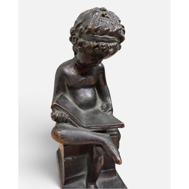 Antique 1920s Art Deco Pompeian Bronze Co. "The Scholar" Bookends – Pair, Model No. 141 For Sale - Image 4 of 11
