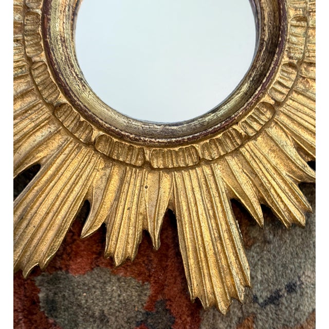 Mid 20th Century Hollywood Regency Italian Carved Giltwood Sunburst Mirror For Sale - Image 5 of 6