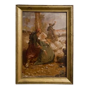 Antique French Battle Scene Oil Painting After Wilfrid Beauquesne