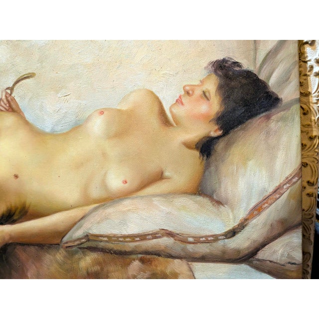 Vintage Mid-Century Neo-Classical Nude Oil Painting After Alma-Tadema – Signed Lane, 1980 For Sale - Image 4 of 6