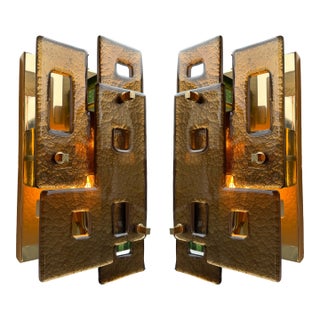 Contemporary Pair of Geometry Cola Murano Glass and Brass Sconces, Italy For Sale