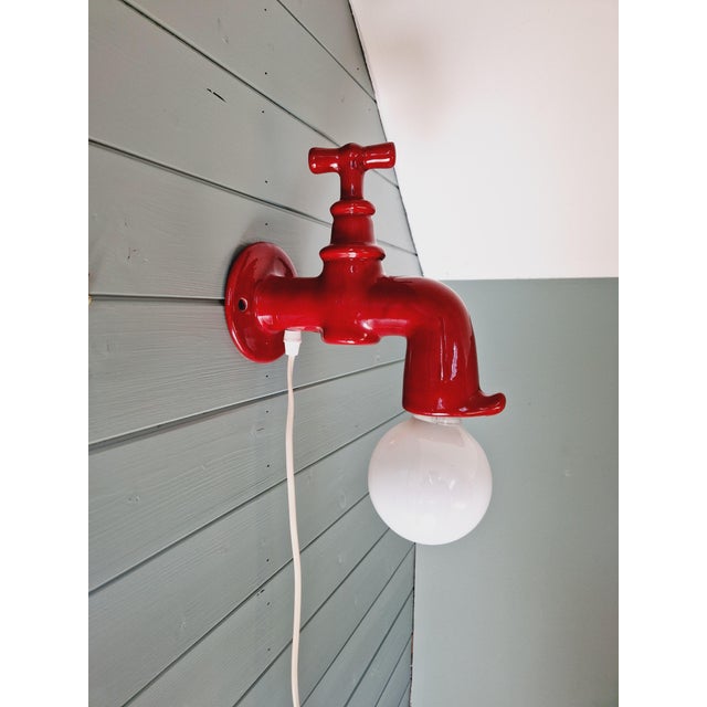 Vintage Red Ceramic Wall Light, 1970s For Sale - Image 3 of 12