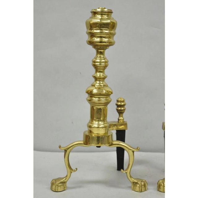 Traditional The Harvin Co Vintage Brass Federal Style Branch Foot Fireplace Andirons - Pair For Sale - Image 3 of 16