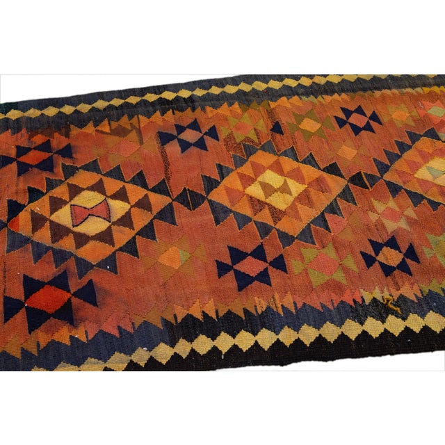 Brick Red Vintage Kilim Handmade Flatweave Rust Tribal Wool Runner For Sale - Image 8 of 10