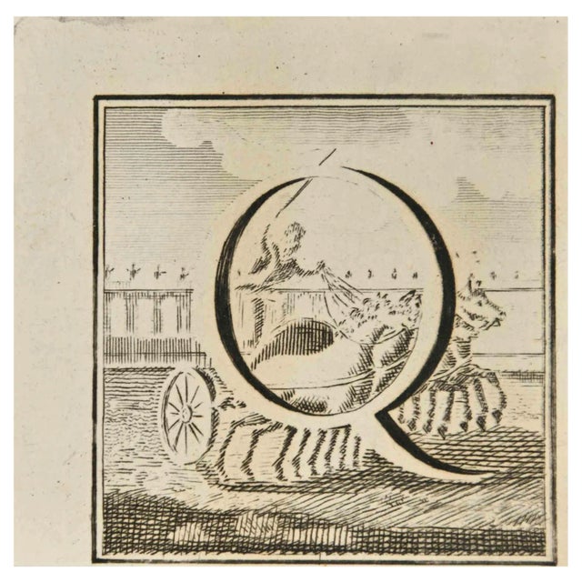 Luigi Vanvitelli, Letter of the Alphabet Q, Etching, 18th Century For Sale