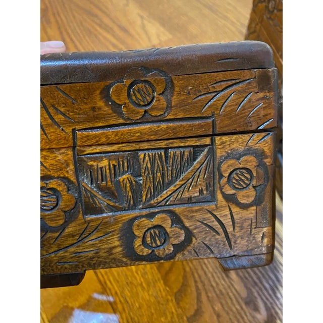 Wood Mid 20th Century Vintage Asian Large Handmade Carved Wooden Boxes Set of 3 For Sale - Image 7 of 10