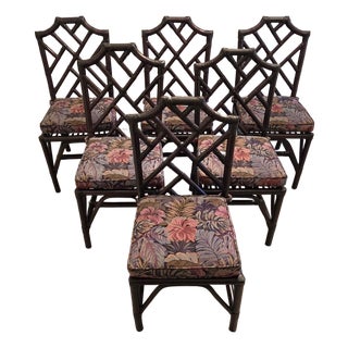 Vintage Chinese Chippendale Organic Bamboo Dining Chairs -Set of 6 For Sale