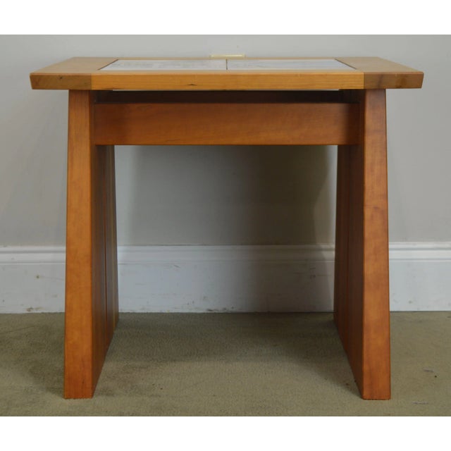 Studio Crafted Solid Cherry Square Side Tables W/ Hand Painted Italian Capri Tiles For Sale - Image 12 of 13