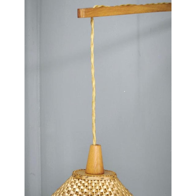 Czechoslovak Rattan and Wood Swing Arm Wall Lamp, 1960s For Sale - Image 9 of 13