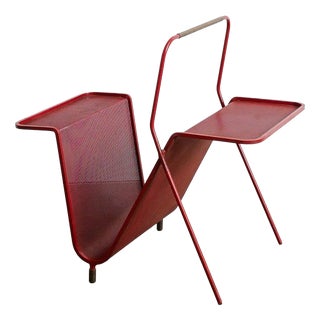 French Mid Century Red Magazine Rack by Mathieu Matégot, 1950s For Sale