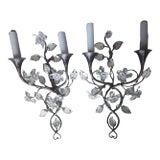 C1900 Antique French Art Nouveau Cut Crystal Floral Form Wall Sconces by Maison Bagues a - Pair For Sale