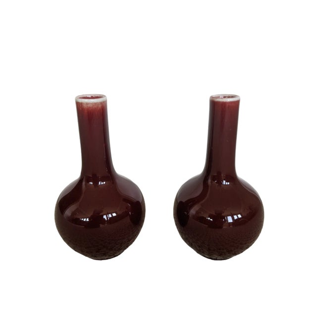 Vintage Asian Import Oxblood Red Porcelain Vases- A Pair For Sale In Charlotte - Image 6 of 10