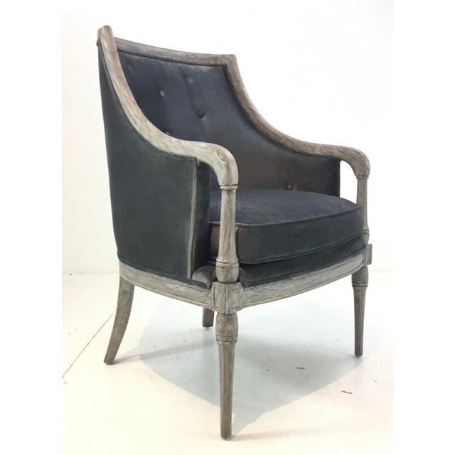 Gray Transitional Gray Velvet Button Back Lounge Chair For Sale - Image 8 of 8
