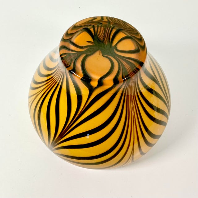 Mid-Century Hollywood Regency Boho Chic Polish Hand Blown Glass Tiger Striped Encased Bowl, Murano Style For Sale - Image 11 of 12