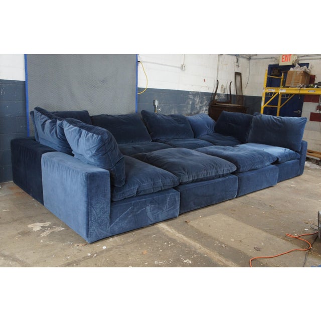 Restoration Hardware Restoration Hardware Cloud Modern Modular Blue Felt Sofa Sectional & Ottoman Set For Sale - Image 4 of 16