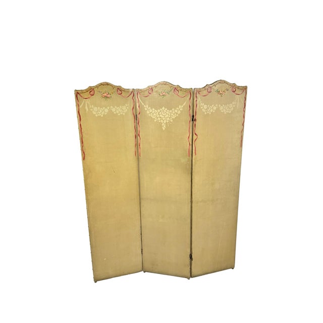 Rococo Antique French Louis XV Hand-Painted Canvas Three-Panel Screen / Room Divider For Sale - Image 3 of 10