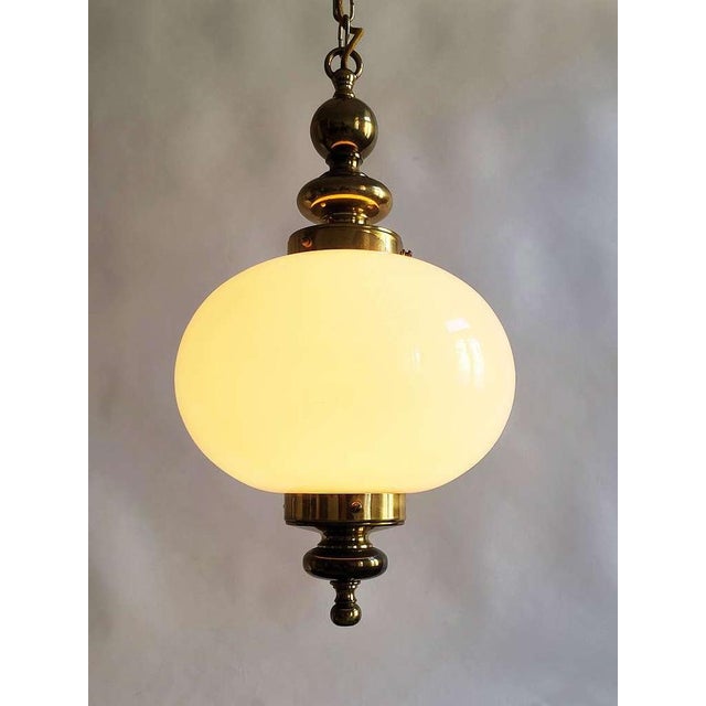 Mid-Century Modern Mid-Century Modern Opaline Glass and Brass Pendant Light in the style of Luigi Caccia Dominioni, 1950s For Sale - Image 3 of 11