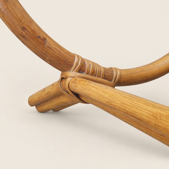 Late 20th Century Bamboo and Rattan Round Side Table With Inset Wood Top For Sale In New York - Image 6 of 7