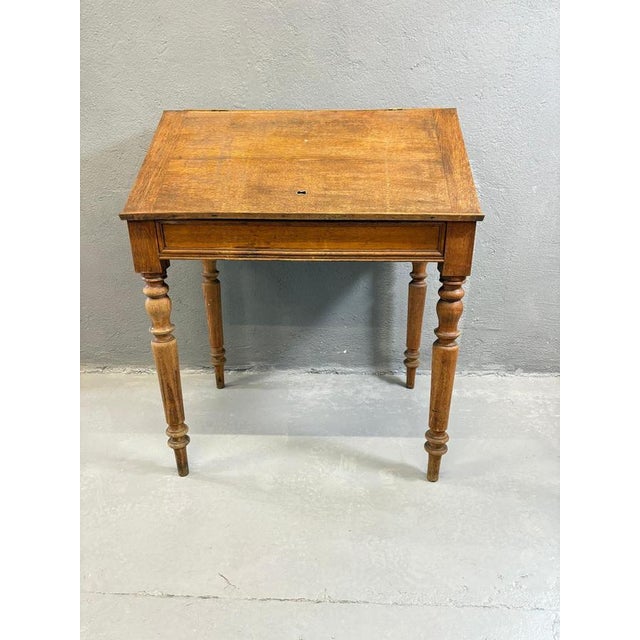 Vintage Classic Wooden Writing Desk with Drawer and Turned Legs For Sale - Image 4 of 6