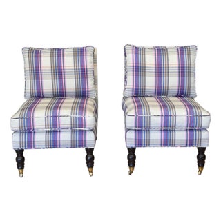 Vintage Pair of Custom-Upholstered English-Style Slipper Chairs For Sale