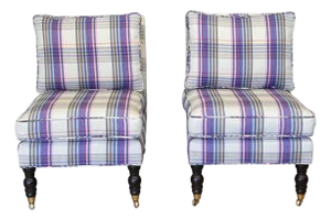 Vintage Pair of Custom-Upholstered English-Style Slipper Chairs